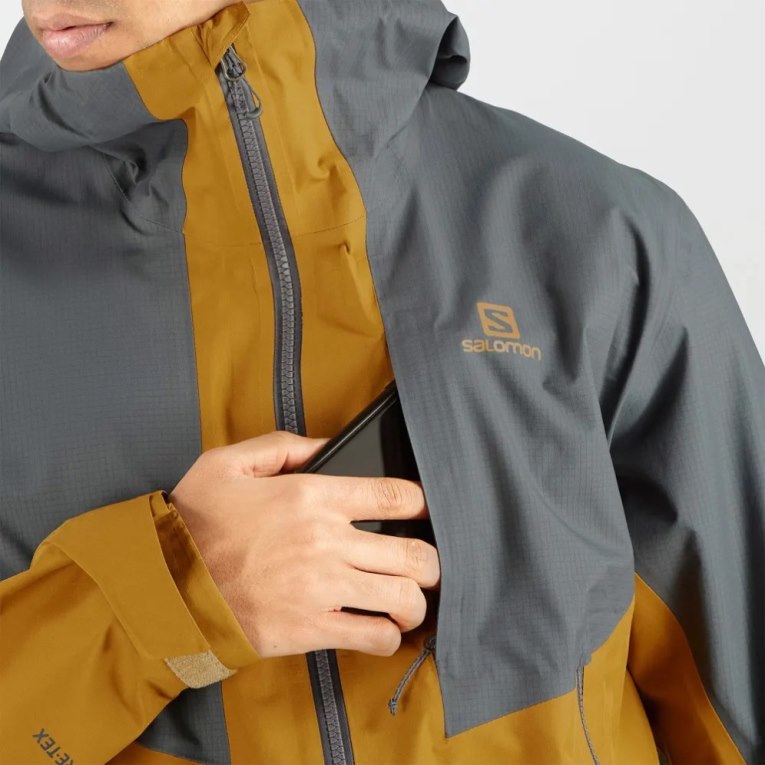 Chaquetas Shell Salomon Outline GTX Híbrido Impermeables Hombre Amarillos Grises Oscuro | MX FXGN579